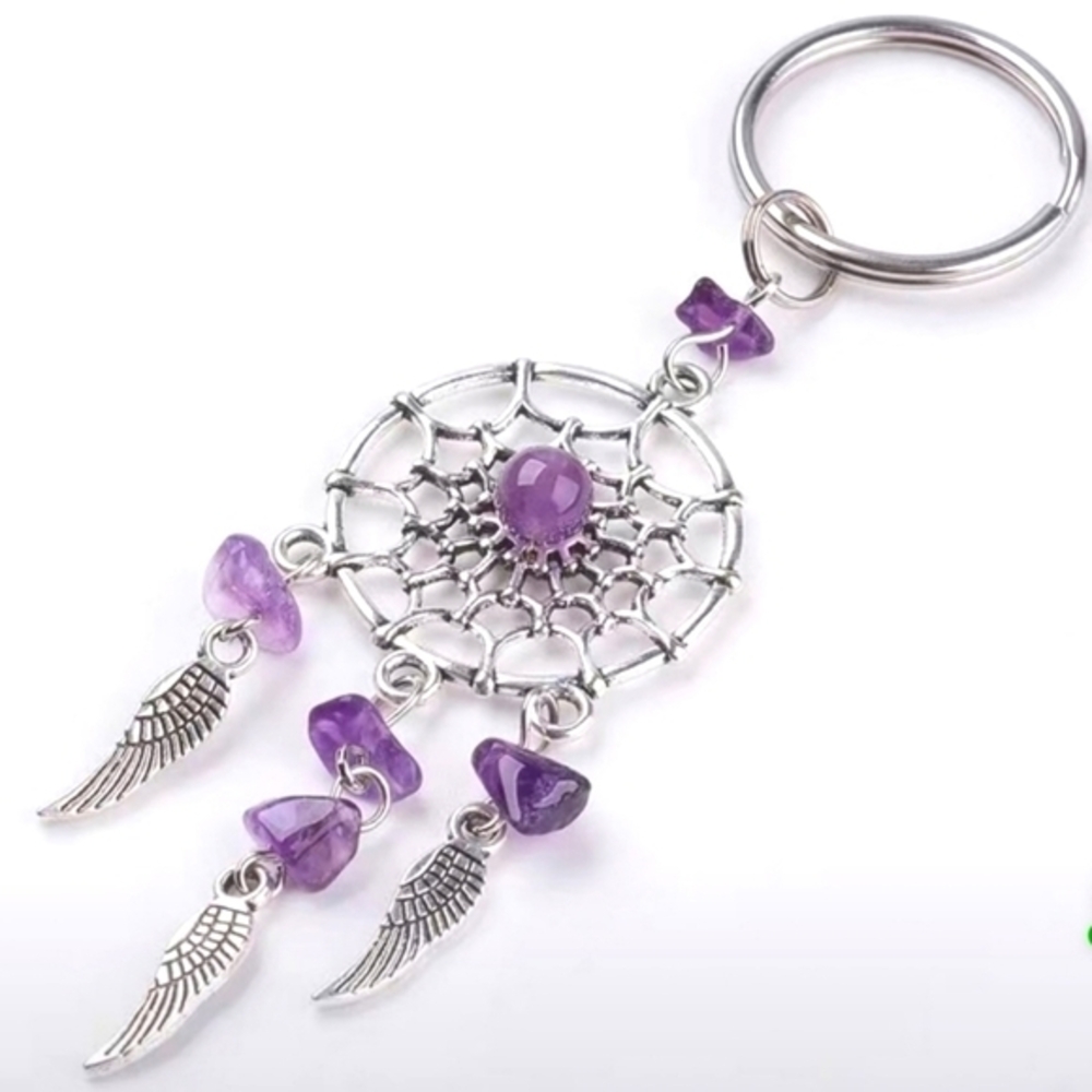 Amethyst Healing Crystal Dream Catcher‎ Keychain